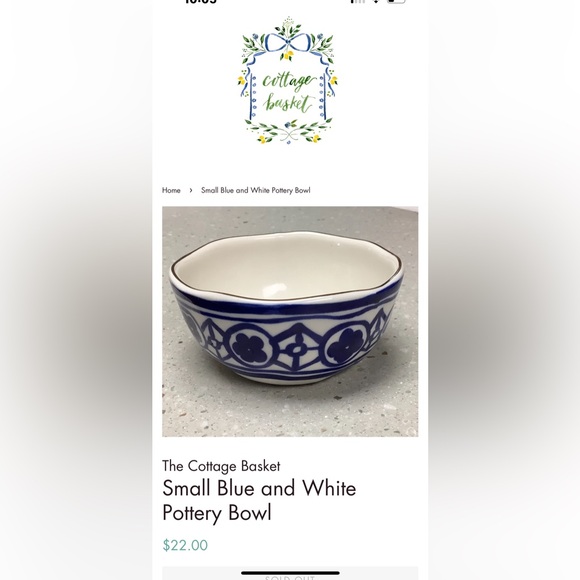Cottage Style Blue, White, Gold Pottery Set: Olive Boat, Jewelry Dish & Bowl - Picture 5 of 5
